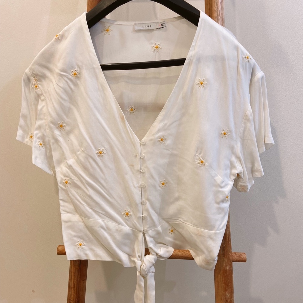Size small white top with flowers